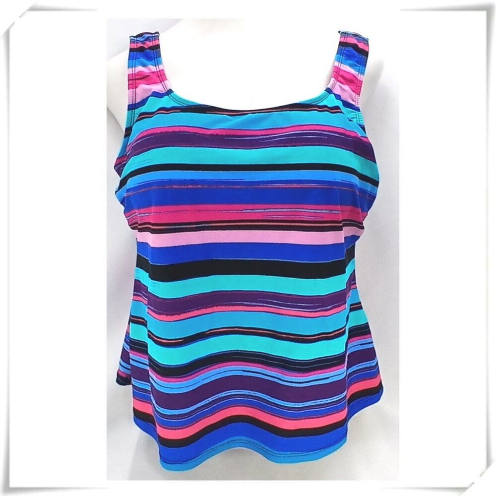 Swimsuits For All Plus Size Multi Pink Blue Aqua Wide Straps Tankini Swim Top